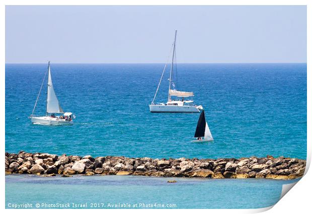 yacht sailing in the Mediterranean sea Print by PhotoStock Israel