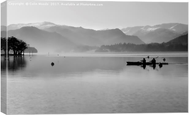 Canoeists on Ullswater in the Lake District, Engla Canvas Print by Colin Woods