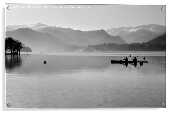 Canoeists on Ullswater in the Lake District, Engla Acrylic by Colin Woods