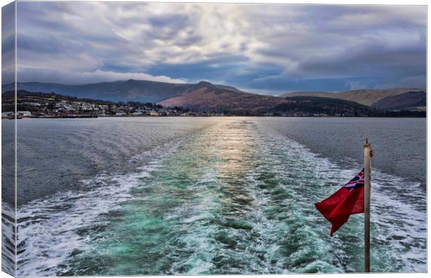 Arran Ferry Wake Canvas Print by Valerie Paterson
