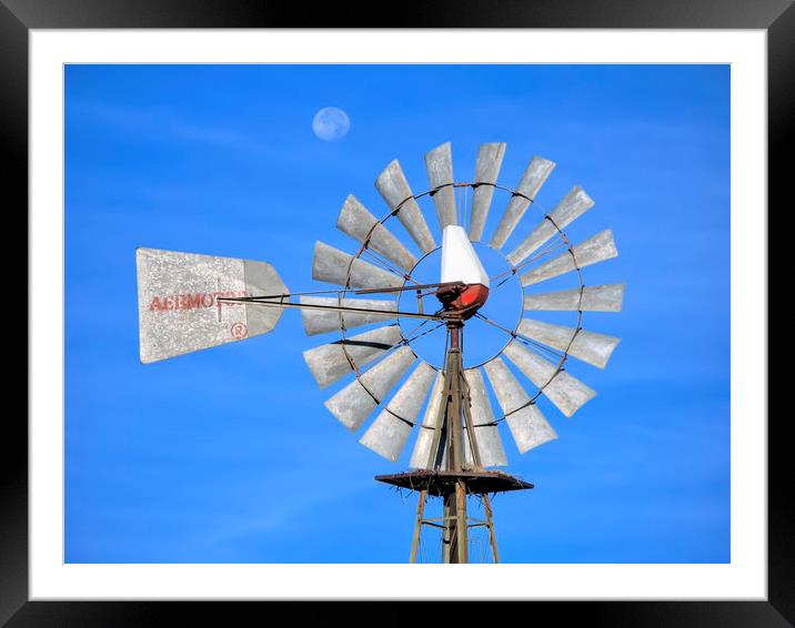 Windmill And Moon Framed Mounted Print by Luc Novovitch