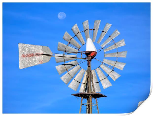 Windmill And Moon Print by Luc Novovitch