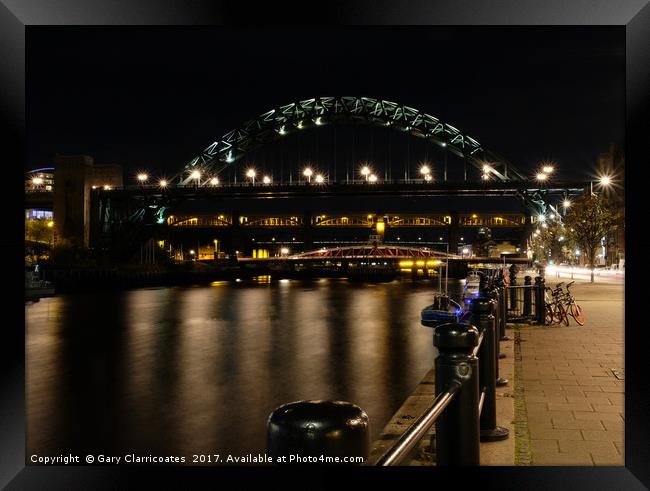 Tyne Bridge at Night Framed Print by Gary Clarricoates