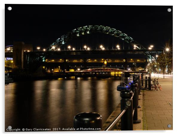 Tyne Bridge at Night Acrylic by Gary Clarricoates