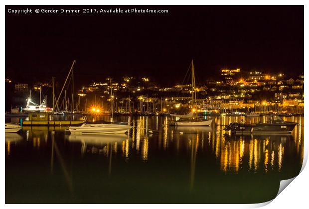 The River Dart and Kingswear at Night Print by Gordon Dimmer