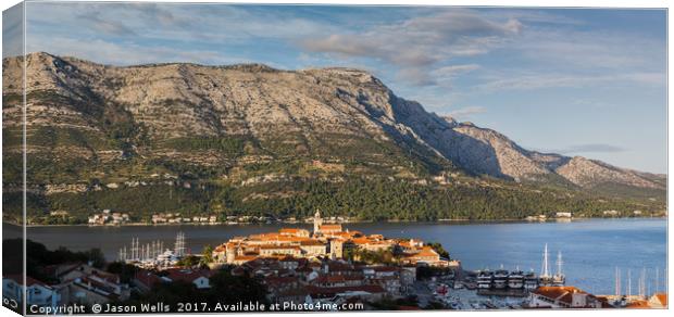 Korcula old town at the foot of the Peljesac mount Canvas Print by Jason Wells