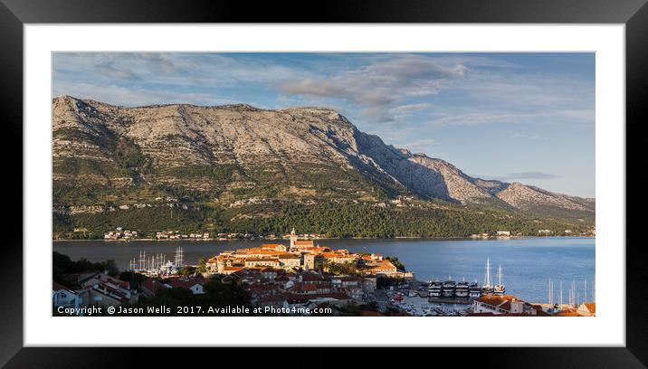 Korcula old town at the foot of the Peljesac mount Framed Mounted Print by Jason Wells