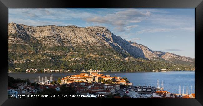 Korcula old town at the foot of the Peljesac mount Framed Print by Jason Wells