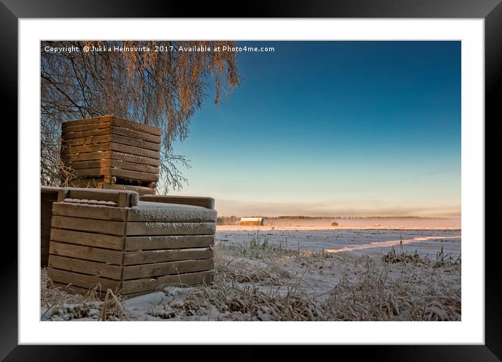 Frosty Crates By The Fields Framed Mounted Print by Jukka Heinovirta