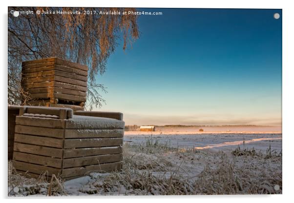 Frosty Crates By The Fields Acrylic by Jukka Heinovirta