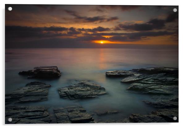Sunset at Booby's bay Cornwall Acrylic by Eddie John
