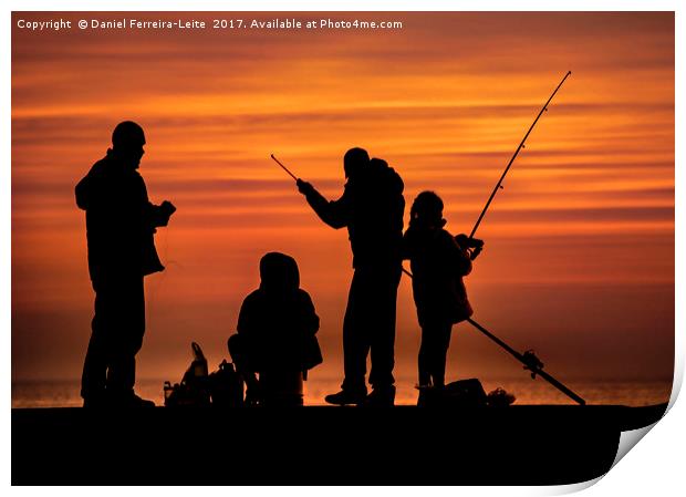 People Fishing at Breakwater Print by Daniel Ferreira-Leite