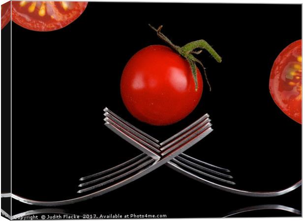 Tomato with forks Canvas Print by Judith Flacke