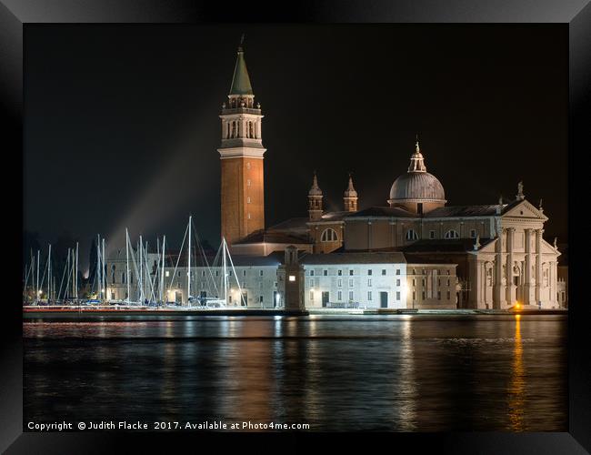 Night view of San Giorgio Maggiore, Venice, Italy. Framed Print by Judith Flacke
