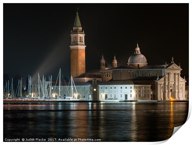 Night view of San Giorgio Maggiore, Venice, Italy. Print by Judith Flacke