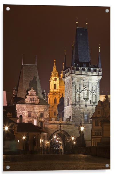 Lesser Town Bridge Towers. Prague Acrylic by Gabor Pozsgai