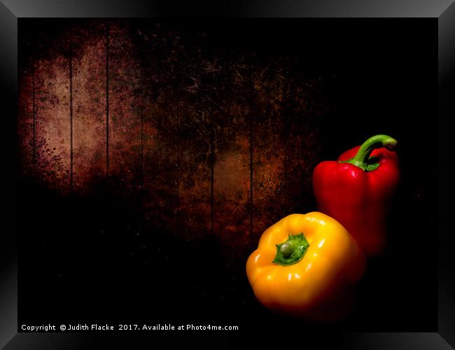 Red pepper, yellow pepper.  Framed Print by Judith Flacke