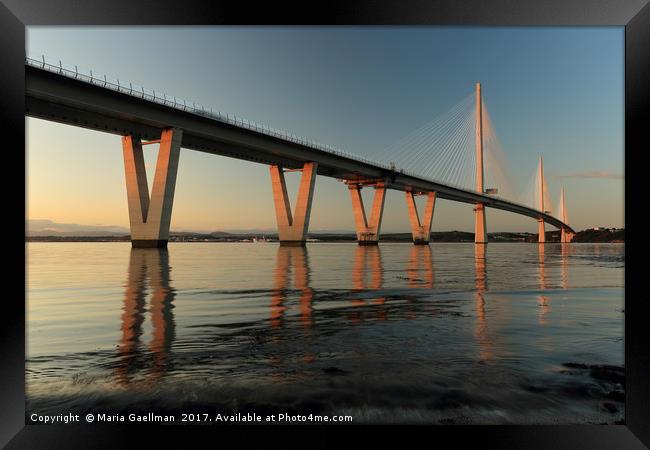 Queensferry Crossing at Sunset Framed Print by Maria Gaellman