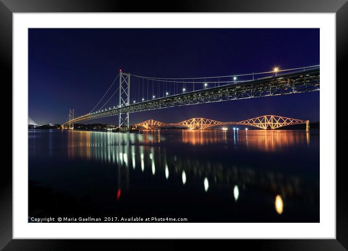Scottish Steel in Silver and Gold lights at Night Framed Mounted Print by Maria Gaellman