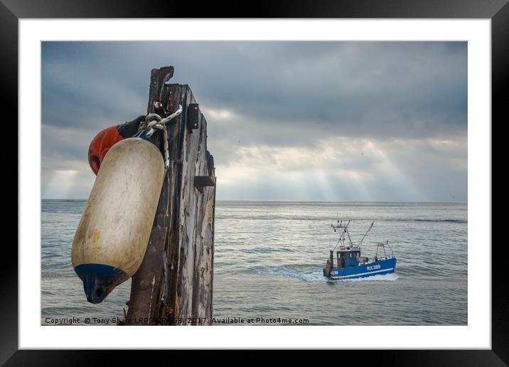 TRAWLER RETURNING HOME - HASTINGS, EAST SUSSEX Framed Mounted Print by Tony Sharp LRPS CPAGB