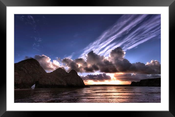 Dramatic Three Cliffs Bay Framed Mounted Print by Leighton Collins