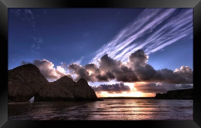 Dramatic Three Cliffs Bay Framed Print by Leighton Collins
