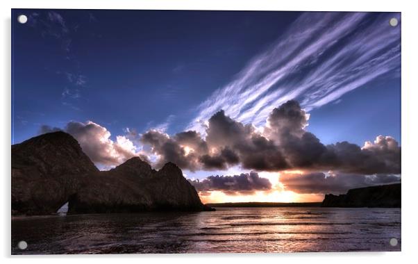 Dramatic Three Cliffs Bay Acrylic by Leighton Collins