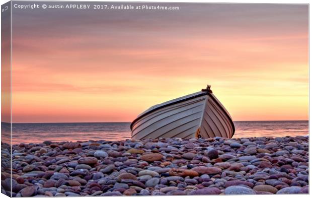Budleigh Boat On The Pebbles Canvas Print by austin APPLEBY