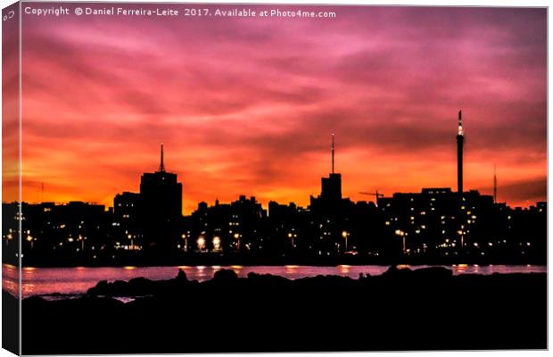 Cityscape Sunset Scene, Montevideo, Uruguay Canvas Print by Daniel Ferreira-Leite