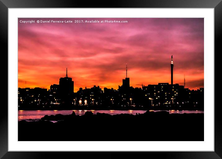 Cityscape Sunset Scene, Montevideo, Uruguay Framed Mounted Print by Daniel Ferreira-Leite