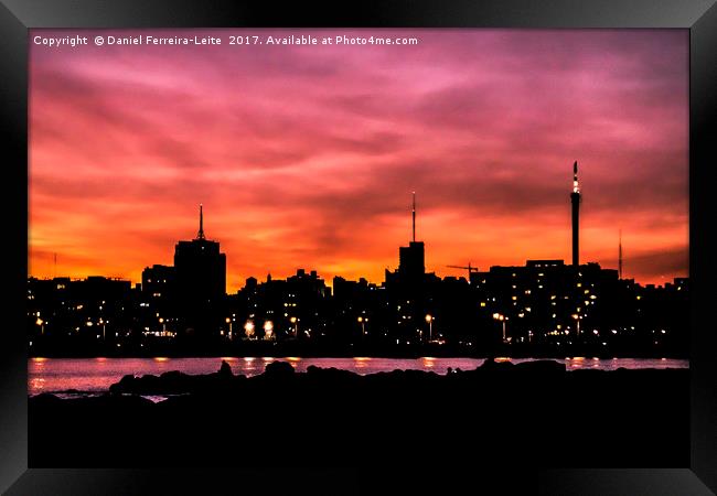 Cityscape Sunset Scene, Montevideo, Uruguay Framed Print by Daniel Ferreira-Leite