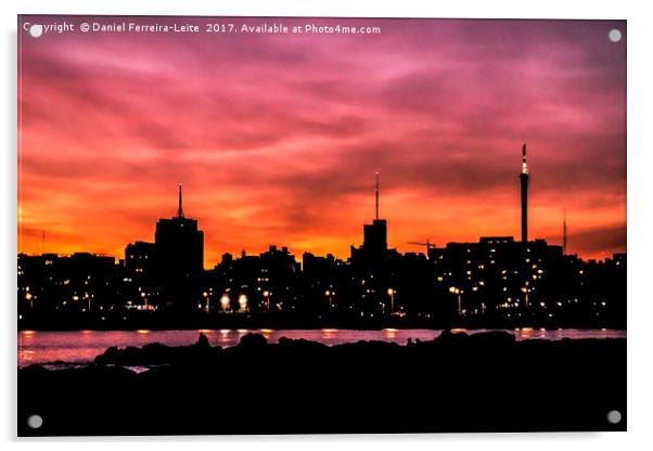 Cityscape Sunset Scene, Montevideo, Uruguay Acrylic by Daniel Ferreira-Leite