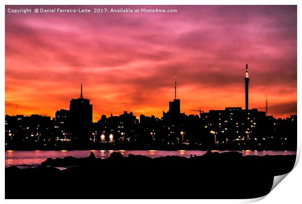 Cityscape Sunset Scene, Montevideo, Uruguay Print by Daniel Ferreira-Leite