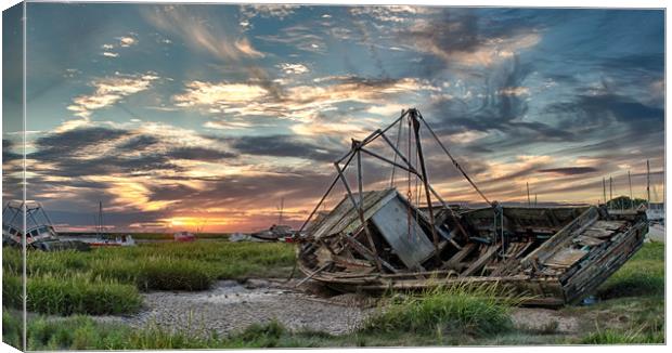 Sunset at Heswall boatyard  Canvas Print by Andrew George