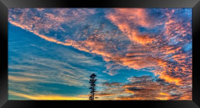 Lone Pine orange sunrise cloud. Framed Print by Geoff Childs