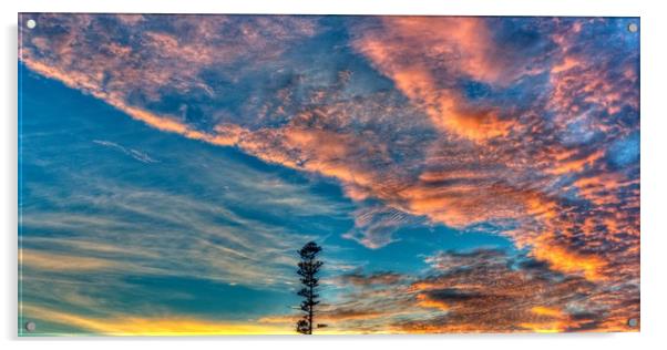 Lone Pine orange sunrise cloud. Acrylic by Geoff Childs