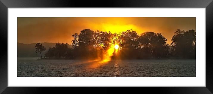 Misty Sunrise Through Trees.  Framed Mounted Print by Geoff Childs