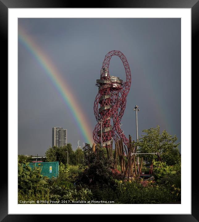 Double Rainbow over ArcelorMittal Sculpture in Str Framed Mounted Print by Philip Pound
