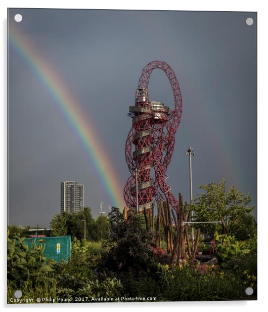 Double Rainbow over ArcelorMittal Sculpture in Str Acrylic by Philip Pound