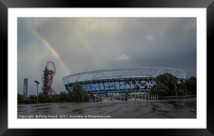 Double Rainbow over the London Stadium Framed Mounted Print by Philip Pound