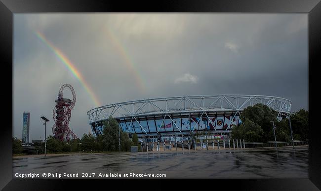 Double Rainbow over the London Stadium Framed Print by Philip Pound