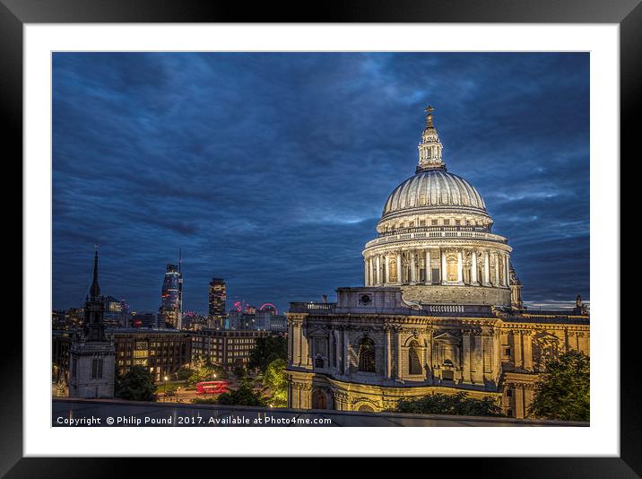 St Paul's Cathedral in London at Night Framed Mounted Print by Philip Pound