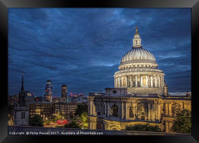 St Paul's Cathedral in London at Night Framed Print by Philip Pound