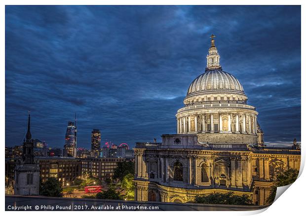 St Paul's Cathedral in London at Night Print by Philip Pound