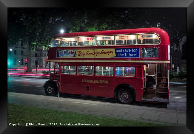 London Red Double Decker Bus in Parliament Square  Framed Print by Philip Pound