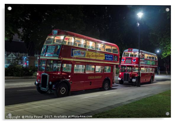 Two Veteran London Double Decker Red Buses at Nigh Acrylic by Philip Pound