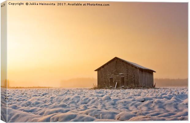 Old Barn House In The Winter Sunrise Canvas Print by Jukka Heinovirta