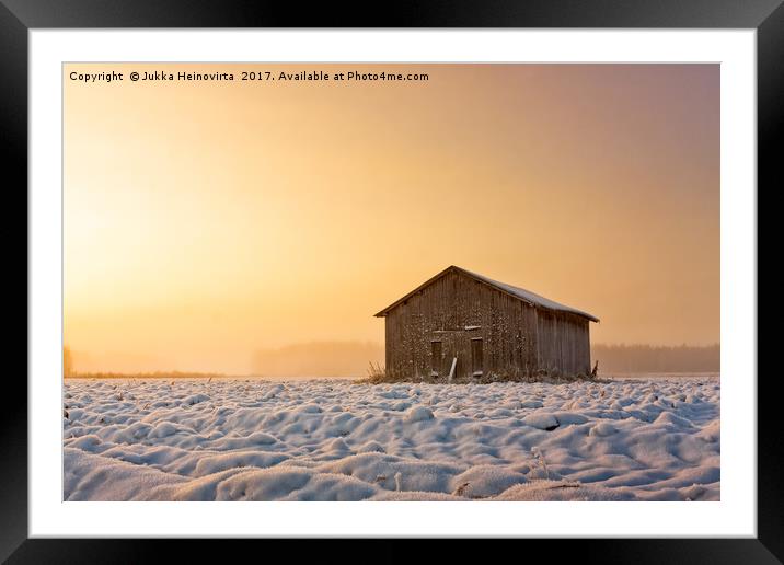 Old Barn House In The Winter Sunrise Framed Mounted Print by Jukka Heinovirta