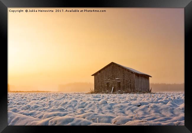 Old Barn House In The Winter Sunrise Framed Print by Jukka Heinovirta