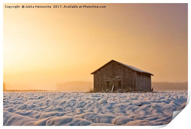 Old Barn House In The Winter Sunrise Print by Jukka Heinovirta